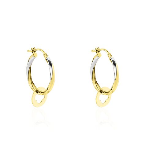 Damen Creolen mit Anhänger Gold 375 Bicolor Kleeblatt - Creolen Damen | OROVIVO