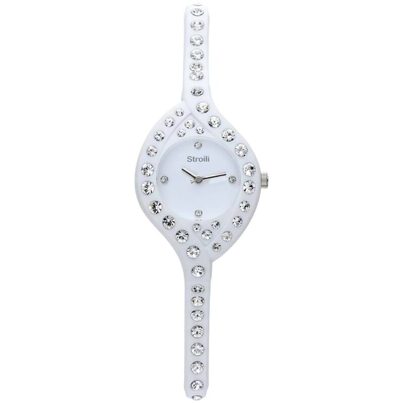So Girly orologio solo tempo in silicone bianco e cristalli con quadrante bianco - Spannringe Damen | OROVIVO