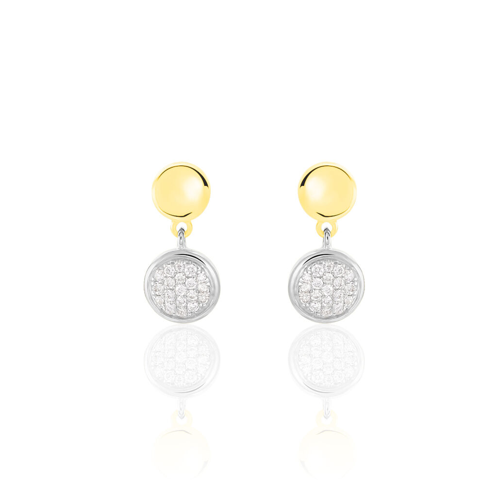Damen Ohrringe Lang Gold Bicolor 375 Diamant 0,14ct Kreis Soft  - Ohrringe mit Stein Damen | OROVIVO
