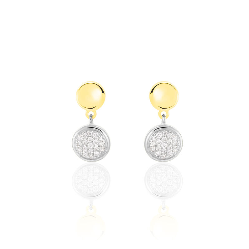 Damen Ohrringe Lang Gold Bicolor 375 Diamant 0,14ct Kreis Soft  - Ohrringe mit Stein Damen | OROVIVO