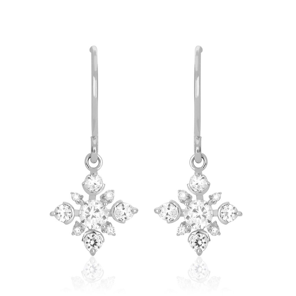 FLOKY Damen Ohrringe Lang Silber Silber 925 Zirkonia Weiß Schneeflocke, Ohrringe Lang mit Stein
