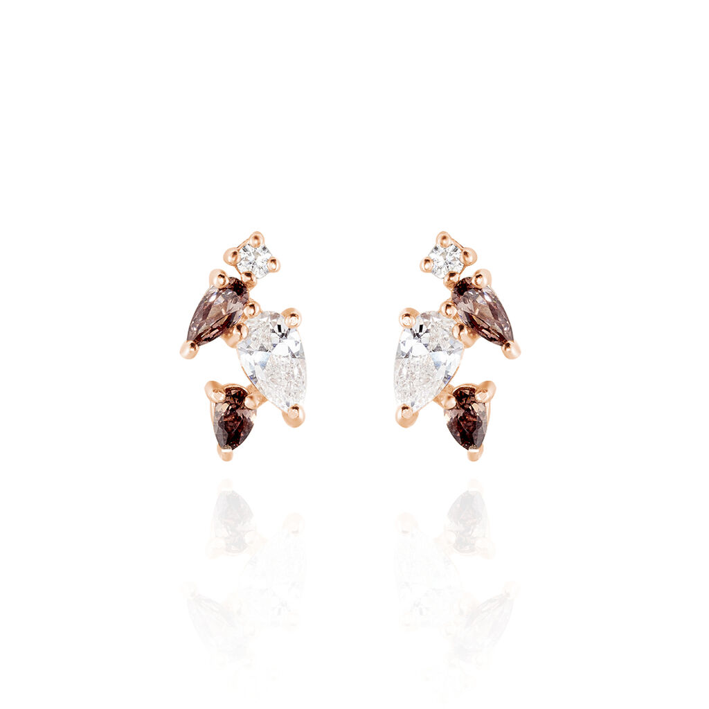 INA Damen Ohrstecker Silber rosevergoldet 925 Zirkonia Multicolour