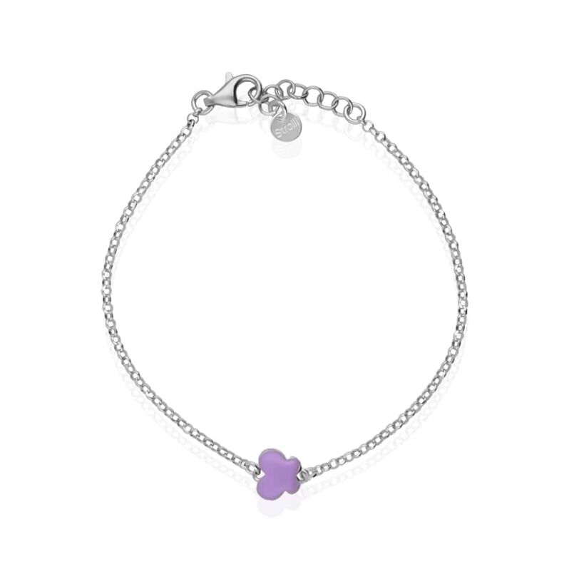 Bracciale in argento rodiato e smalto viola con simbolo farfalla - Spannringe Kinder | OROVIVO