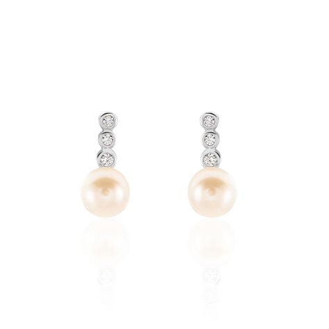 LEONIE 2 Damen Ohrstecker Weißgold 375 (9 Karat) Zuchtperle Perlmutt Ball - Ohrstecker Damen | OROVIVO