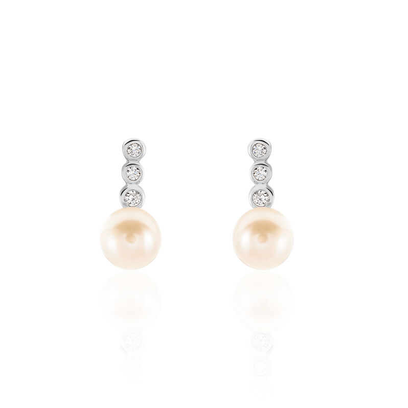 LEONIE 2 Damen Ohrstecker Weißgold 375 (9 Karat) Zuchtperle Perlmutt Ball - Ohrstecker Damen | OROVIVO