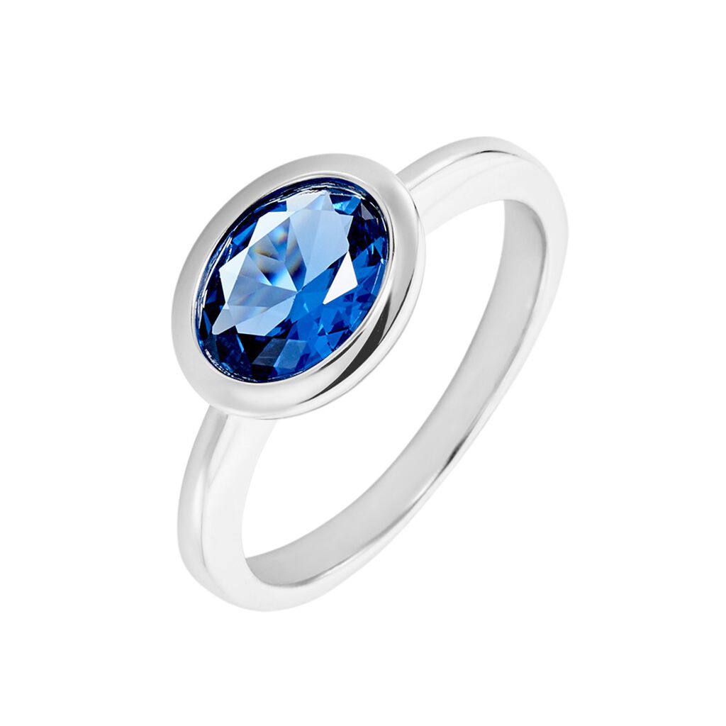 Olivia Damen Ring Silber 925 Glas Blau Oval, Ring mit Stein