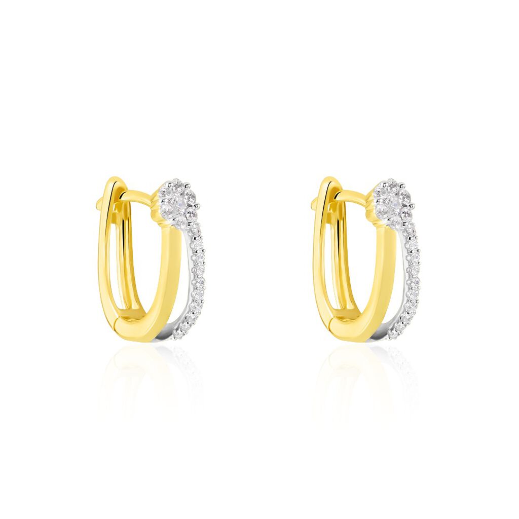 SIMA Damen Creolen Gold 375 (9 Karat) Zirkonia Wei&szlig;