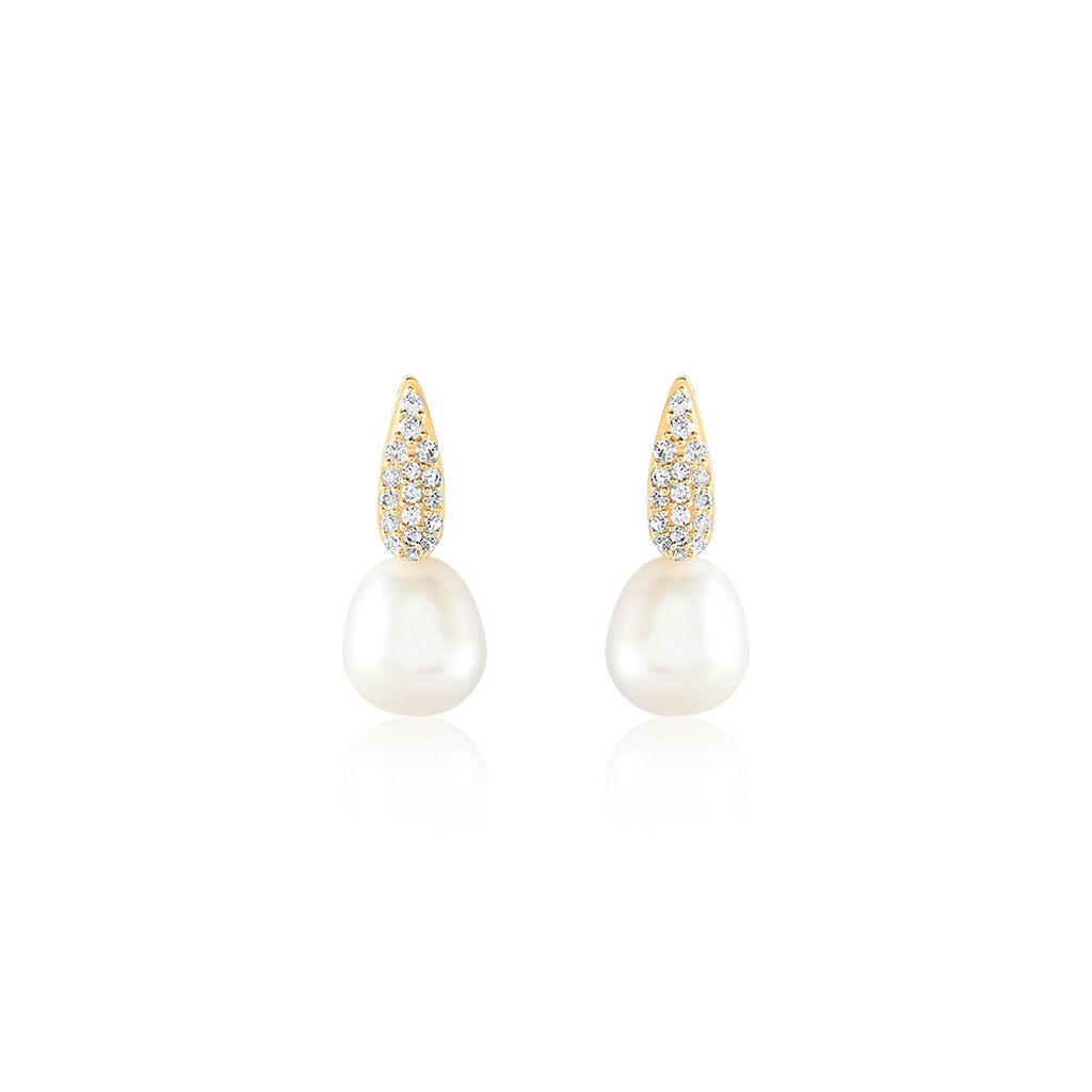 KALLI Damen Creolen Gold 585 (14 Karat) Zuchtperle Wei&szlig; 9,68 ct