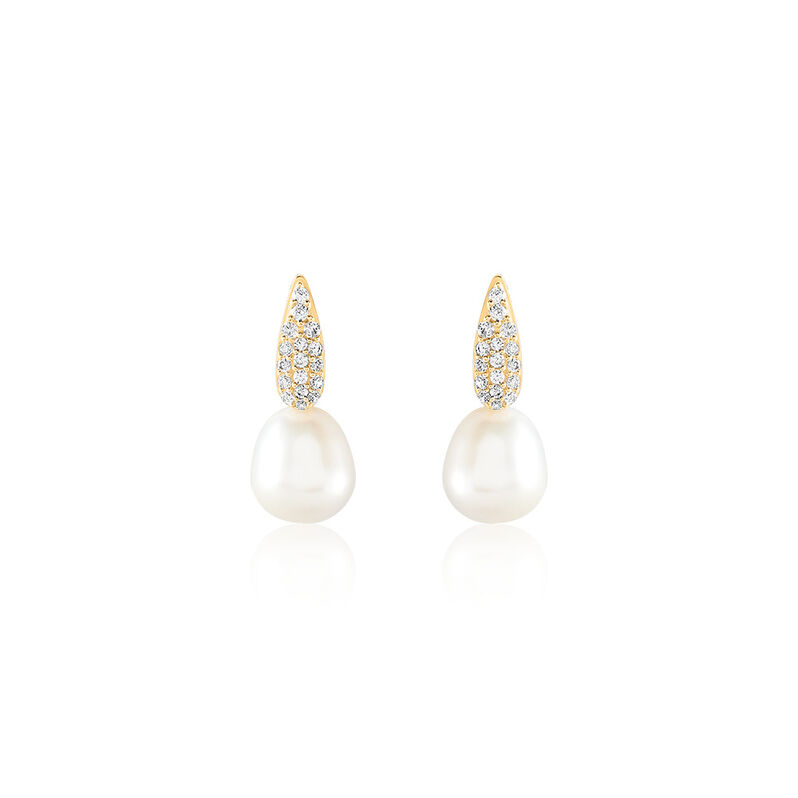 KALLI Damen Creolen Gold 585 (14 Karat) Zuchtperle Wei&szlig; 9,68 ct - Creolen Damen | OROVIVO