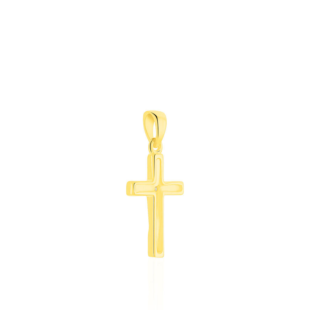 KREUZ 1 Unisex Anh&auml;nger Gold 375 (9 Karat) Diamant Wei&szlig; 0,01 ct Religi&ouml;ses Kreuz