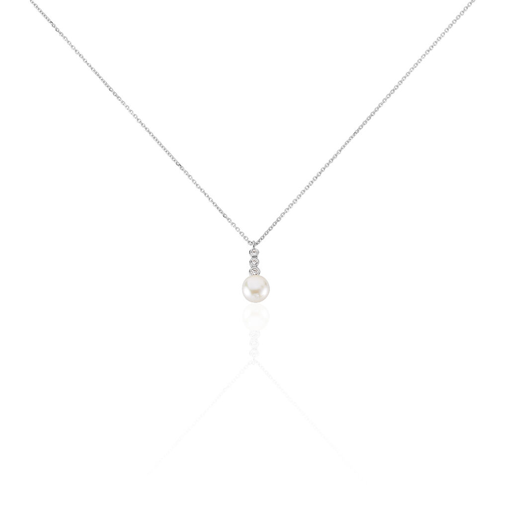 Thumbnail - Damen Halskette Weißgold 375 Zuchtperle Zirkonia, Collier mit Stein