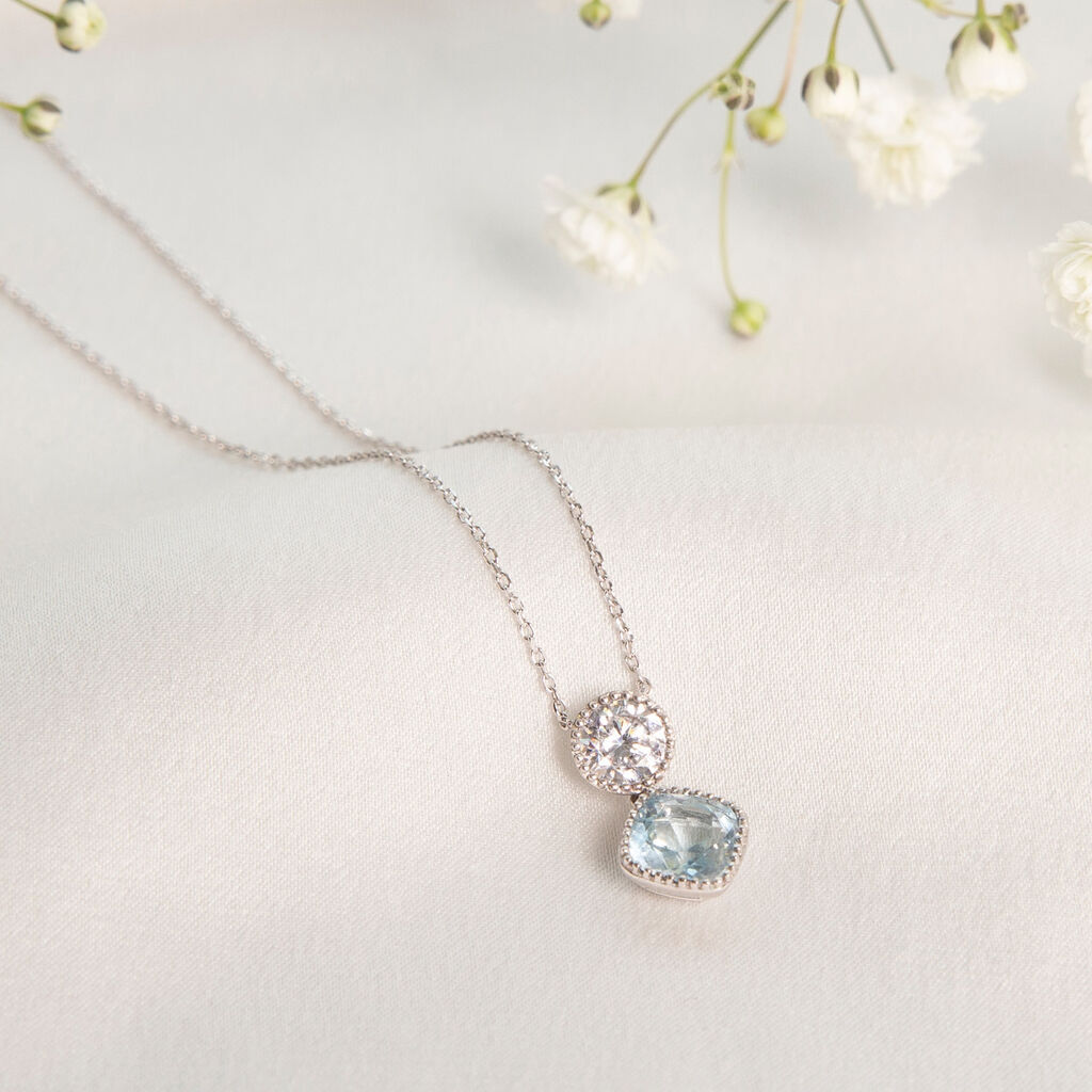 BLOOM Damen Collier Weißgold 375 (9 Karat) Topas Blau 2,08 ct Viereck - Halsketten Damen | OROVIVO