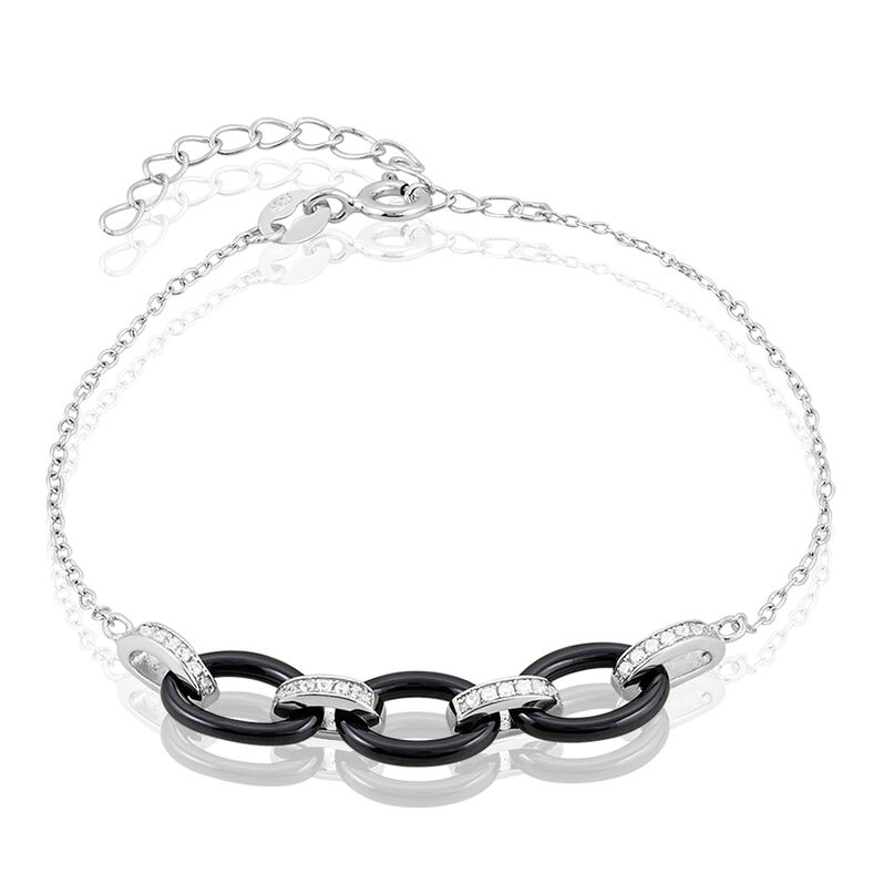 Bracelet Argent Rhodié Créramique Noire - Spannringe Damen | OROVIVO