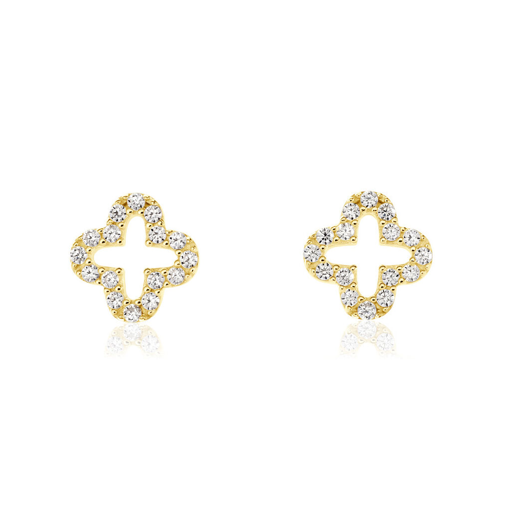 Damen Ohrstecker Gold 375 Rund Weiß Natur Swisscross, Ohrstecker mit Stein