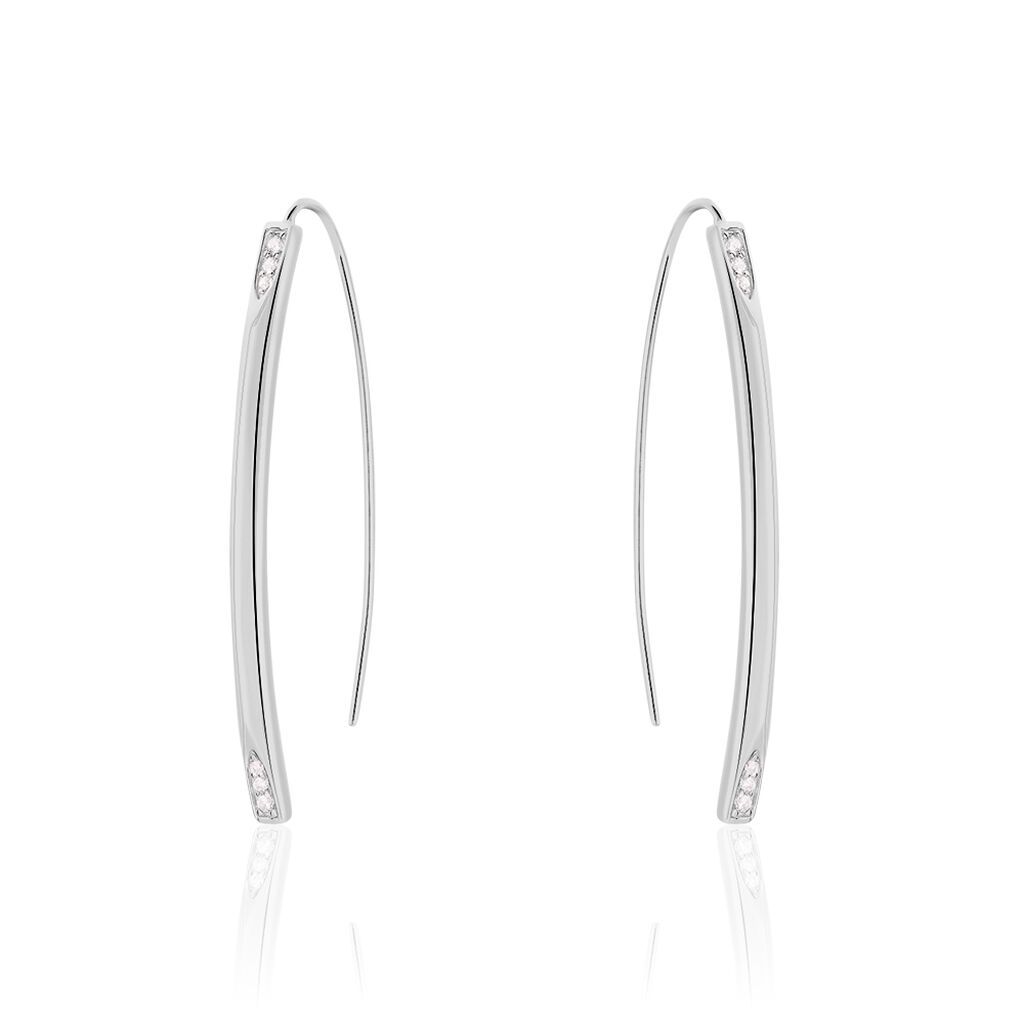 Damen Ohrringe Lang Silber 925 Zirkonia Wei&szlig; 0,06 ct