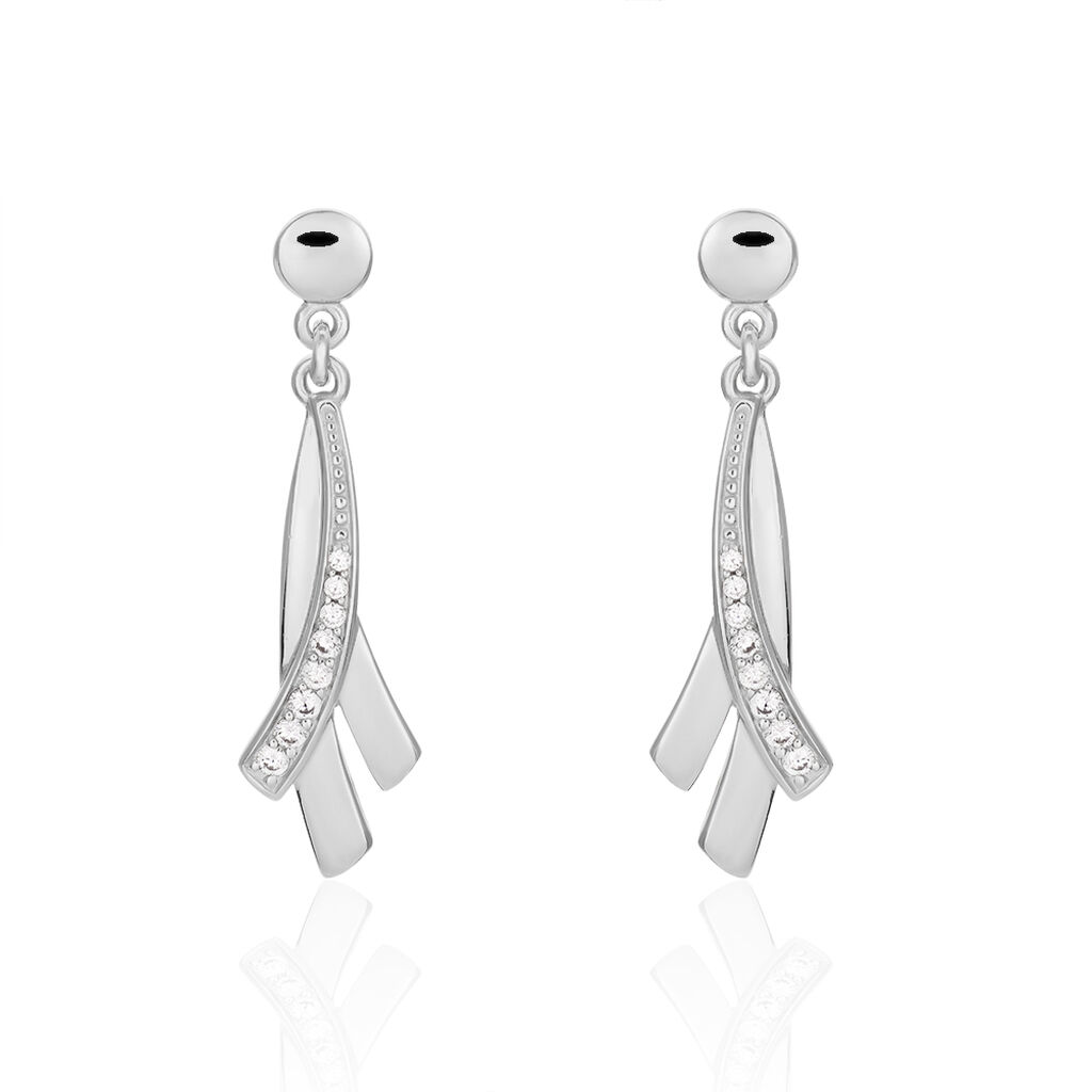 MARIE-ELSA 2 Damen Ohrringe Lang Silber 925 Zirkonia Weiß Welle, Ohrringe Lang mit Stein