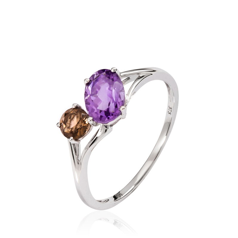 Bague Or Blanc Amethyste Et Quartz - Spannringe Damen | OROVIVO
