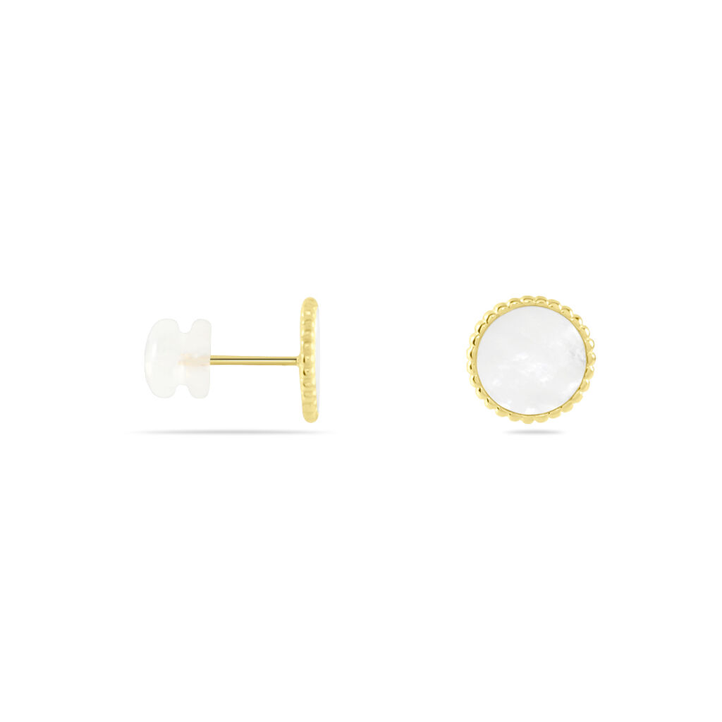 Damen Ohrstecker Gold 375 Perlmutt Weißer Perlmutt Kreis Uyen  - Ohrstecker Damen | OROVIVO