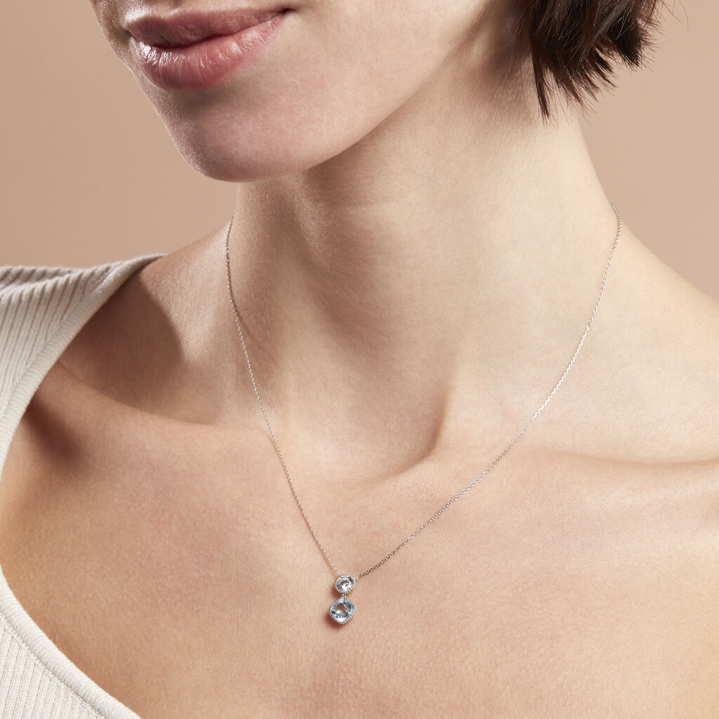 Damen Collier Weißgold 375 Topas Blau 2,08ct Viereck Bloom - Halsketten Damen | OROVIVO