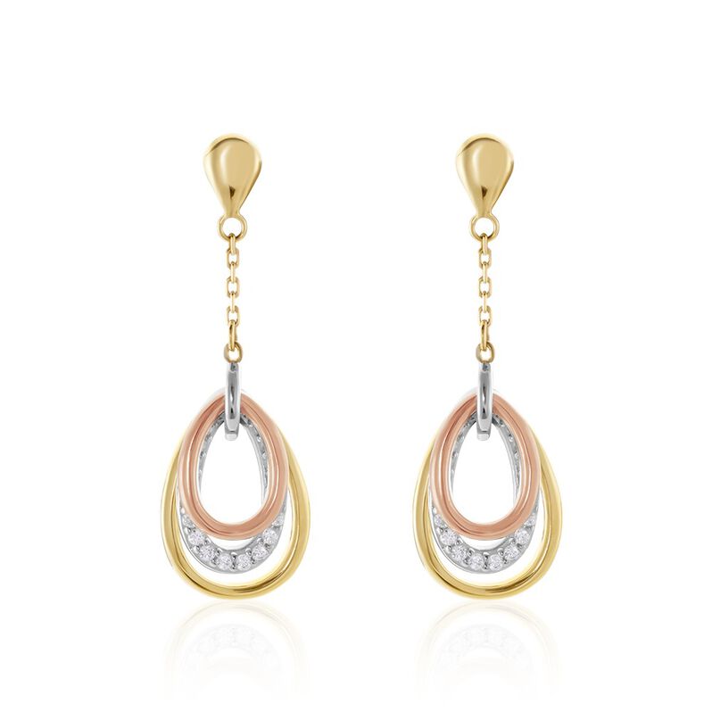 Damen Ohrstecker Lang Gold 375 Tricolor Zirkonia - Ohrringe mit Stein Damen | OROVIVO