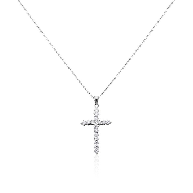 Damen Collier Silber Silber 925 Zirkonia Wei&szlig; 1,6 ct Religi&ouml;ses Kreuz B 0,3 mm - Halsketten Damen | OROVIVO