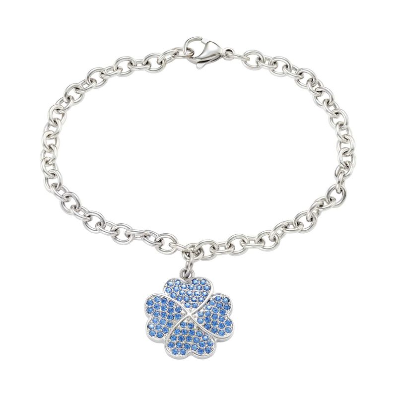 Bracciale quadrifoglio in acciaio e cristallo azzuri - Spannringe Damen | OROVIVO