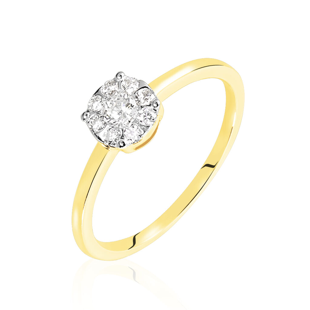 SOLO Damen Ring Gold Bicolor Gelb/Silber 585 (14 Karat) Diamant Weiß 0,12 ct Talisman 13, Ring mit Stein