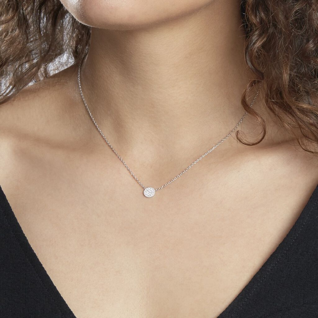 Collier Argent Rhodie Takiyah Forme Ronde Pavage Oxydes De Zirconium - Spannringe Damen | OROVIVO