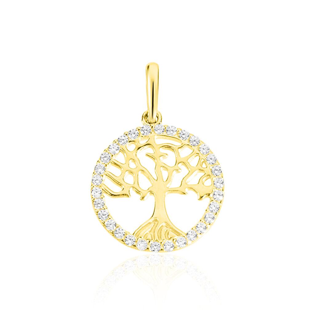 EDE LEBENSBAUM 2 Damen Anhänger Gold 375 (9 Karat) Zirkonia Weiß Lebensbaum, Anhänger mit Stein