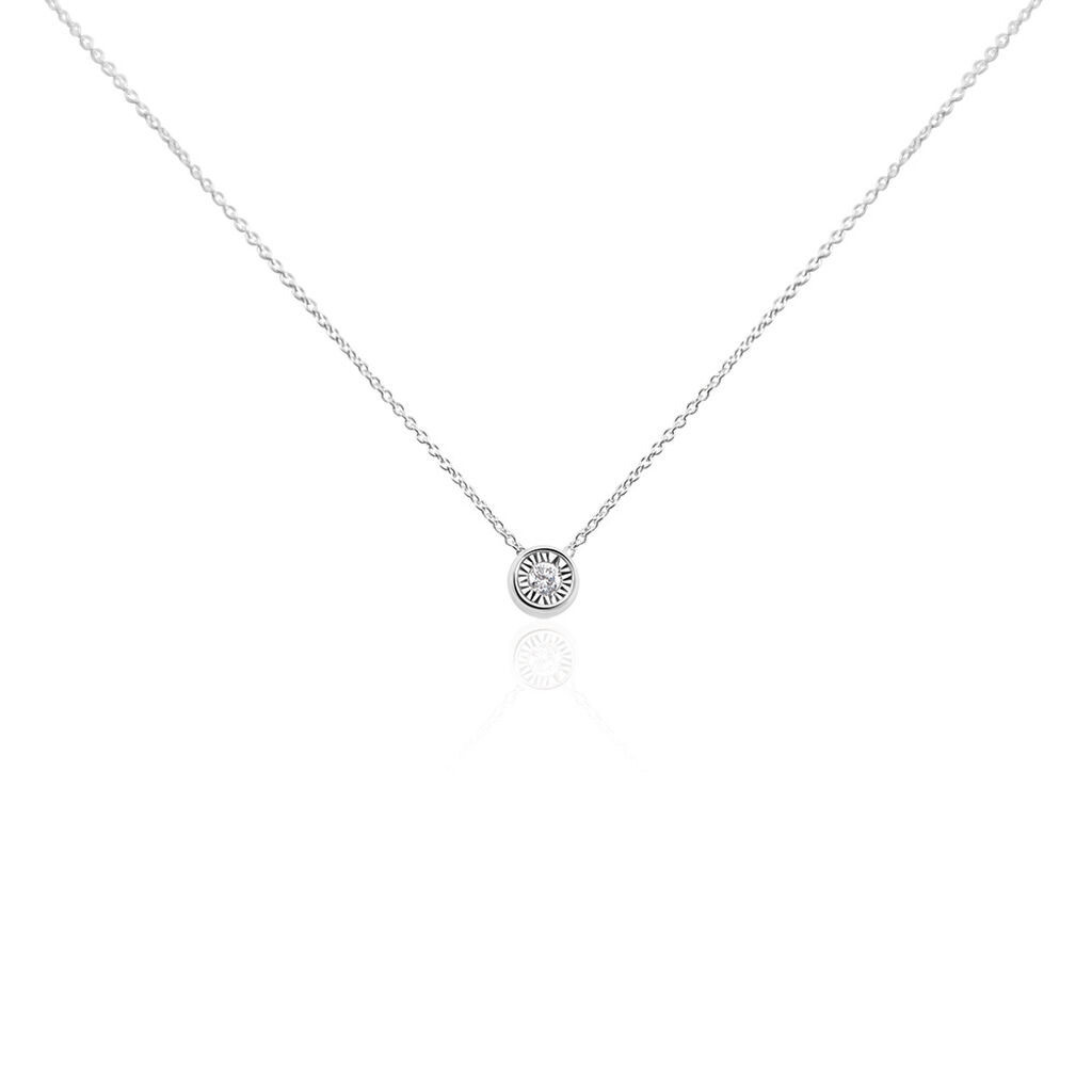 🦚 Damen Collier Weißgold 375 Diamant 0,04ct Kreis Bezel, Collier mit Stein