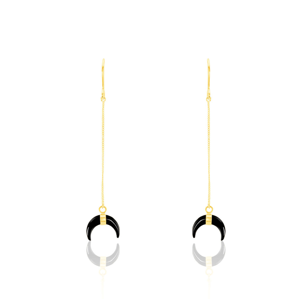 Damen Ohrringe Lang Gold 375 Onyx Schwarz 0,3ct Mond Pierre , Ohrringe Lang mit Stein