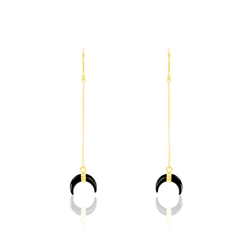 Damen Ohrringe Lang Gold 375 Onyx Schwarz 0,3ct Mond Pierre  - Ohrhänger Damen | OROVIVO