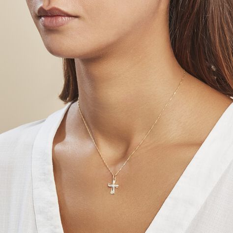 Halskette mit Zirkonia Kreuz Anhänger 585 Gelbgold Kreuzkette feine P,  199,00 €