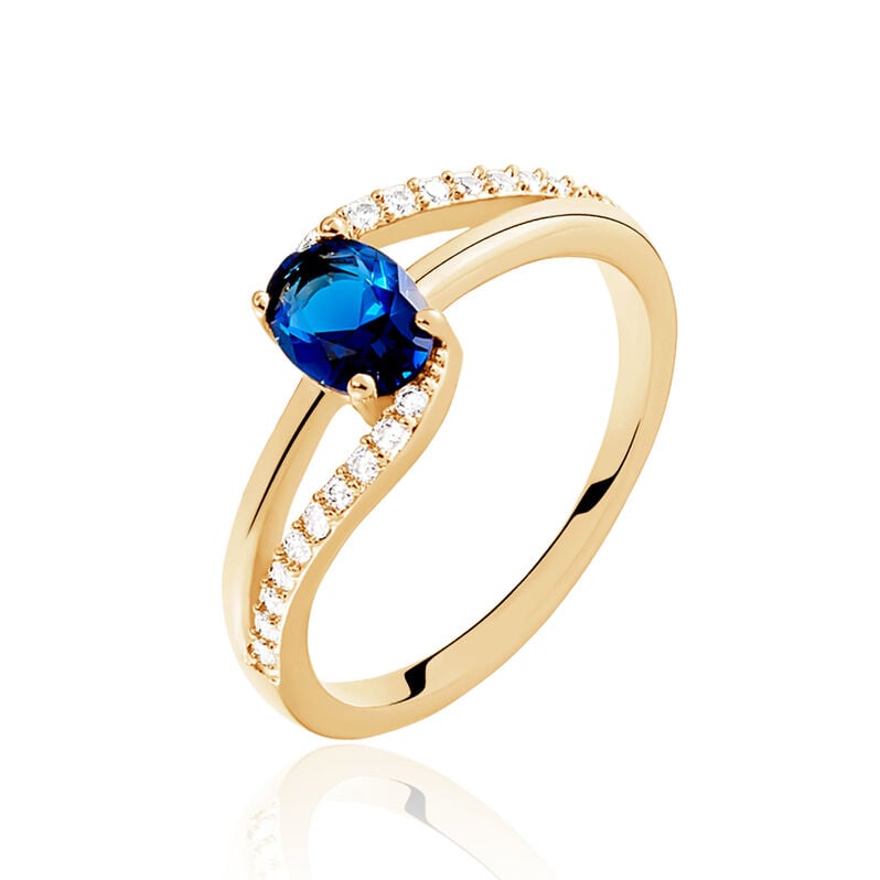 TYANA Damen Ring Vergoldet Synthetischer Stein Blau 0,25 ct Welle - Solit&auml;rringe Damen | OROVIVO