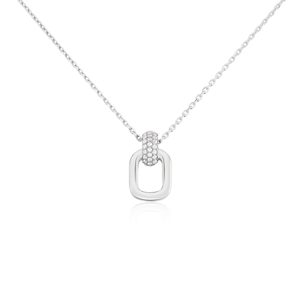 🦚 Damen Collier Silber 925 Zirkonia Rechteckig Avah 1,40mm, Collier mit Stein