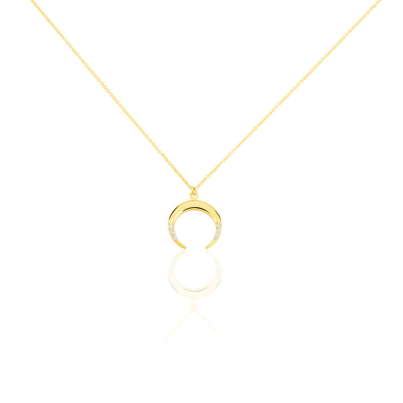 MOON Damen Collier Gold 375 (9 Karat) Zirkonia Wei&szlig; Horn - Halsketten Damen | OROVIVO