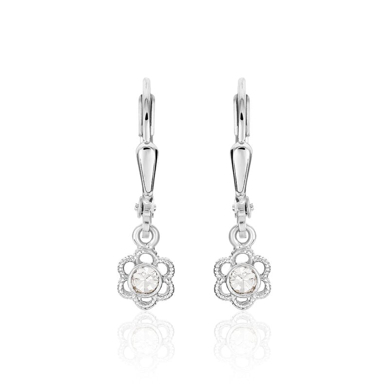 Kinder Ohrringe Lang Silber 925 Strass Wei&szlig; Blume - Ohrh&auml;nger Kinder | OROVIVO