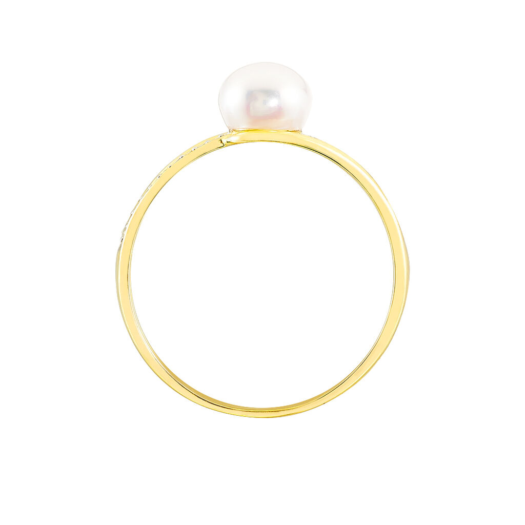 Bague Clelia Or Jaune Oxyde De Zirconium Et Perle De Culture - Spannringe Damen | OROVIVO