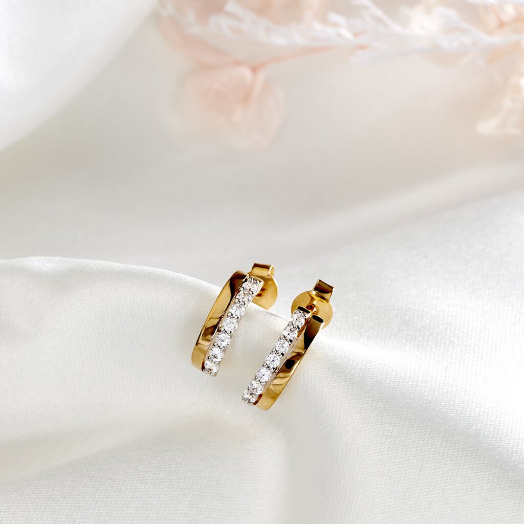 Damen Creolen Gold 375 (9 Karat) Zirkonia Wei&szlig; 0,49 ct Barren