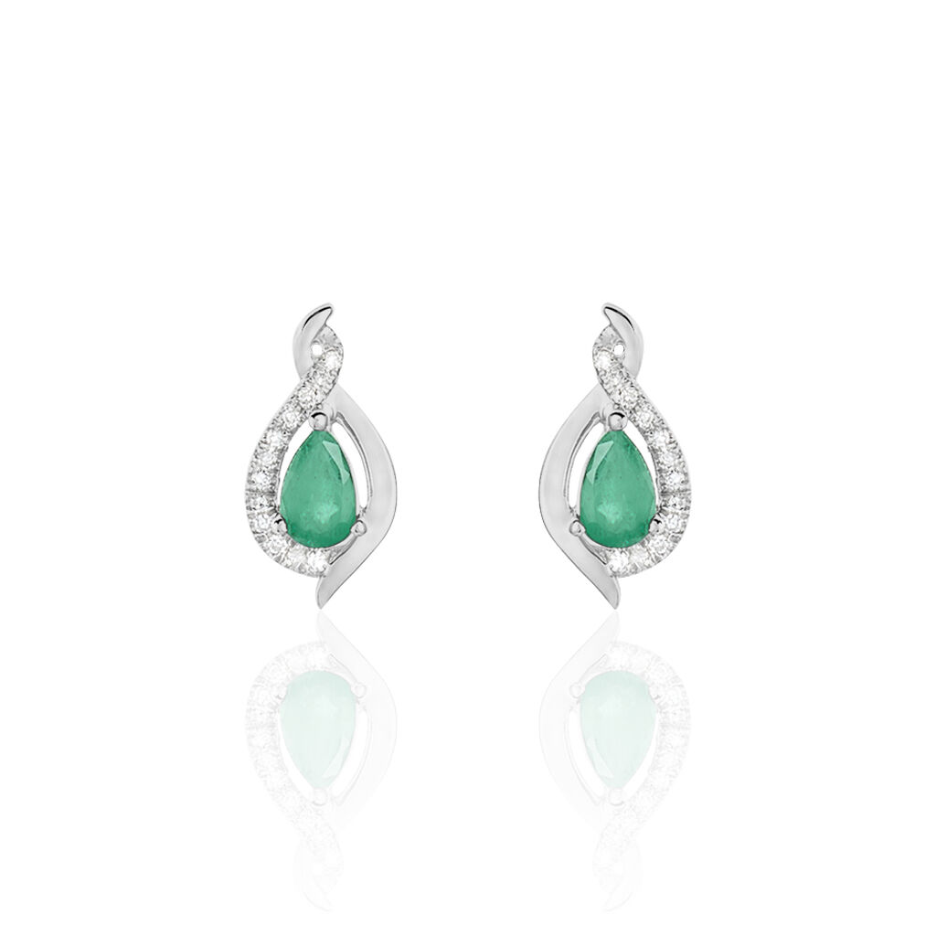 Boucles D'oreilles Puces Angelika Or Blanc Emeraude Et Diamant - Spannringe Damen | OROVIVO