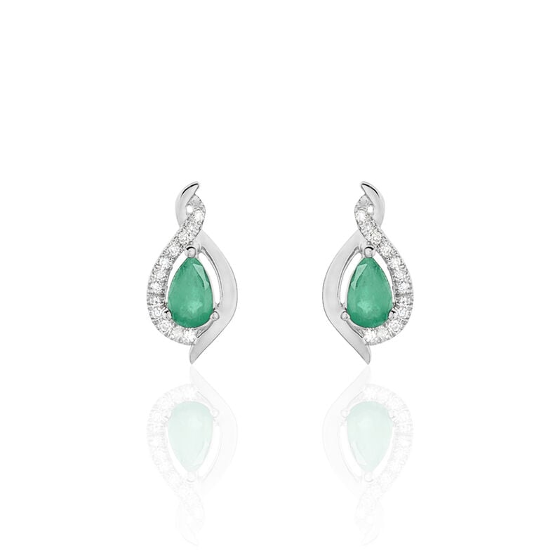 Boucles D'oreilles Puces Angelika Or Blanc Emeraude Et Diamant - Spannringe Damen | OROVIVO