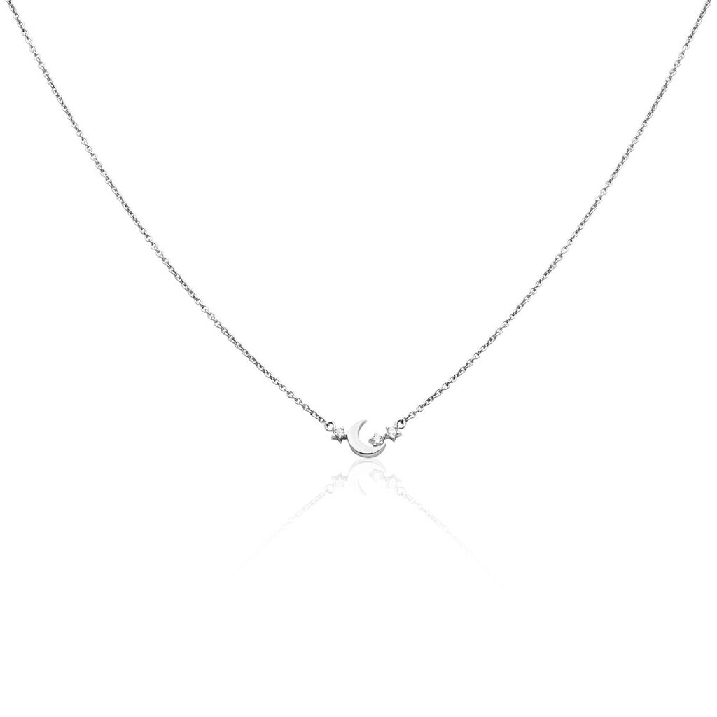 MADINA Damen Collier Silber 925 Zirkonia Weiß 0,15 ct Mond B 2,5 mm, Collier mit Stein