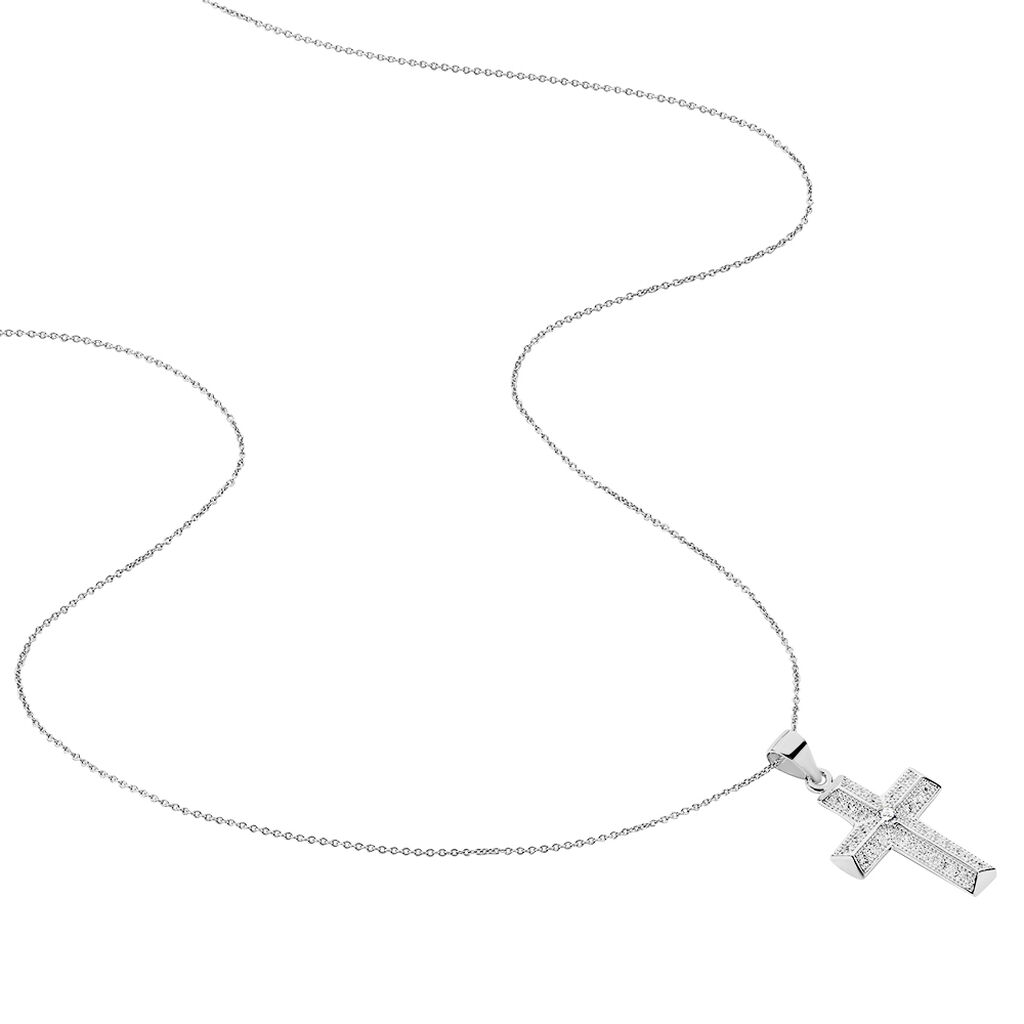 Damen Collier Silber 925 Zirkonia Wei&szlig; 0,04 ct Religi&ouml;ses Kreuz