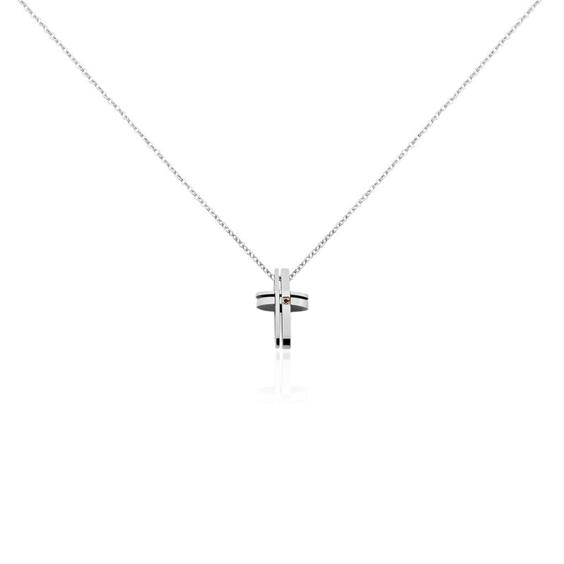 Herren Collier Edelstahl Zirkonia Schwarz Religiöses Kreuz Ruya 06 - Halsketten Herren | OROVIVO
