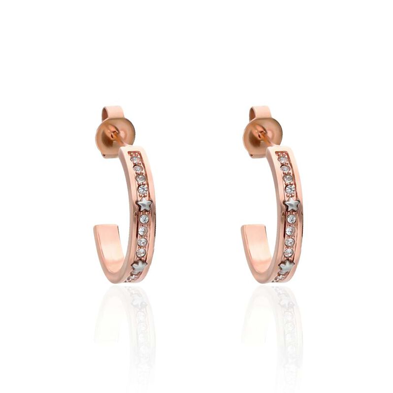 Orecchini a cerchio Endless Acciaio Rosato Stella e Cristalli - Spannringe Damen | OROVIVO