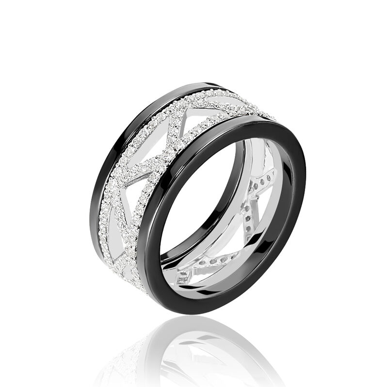 Bague Argent Blanc Oxyde De Zirconium Et Céramique - Spannringe Damen | OROVIVO