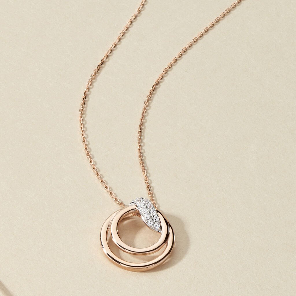 MIRANDA Damen Collier Rosegold 375 (9 Karat) Zirkonia Wei&szlig; Kreis B 0,65 mm