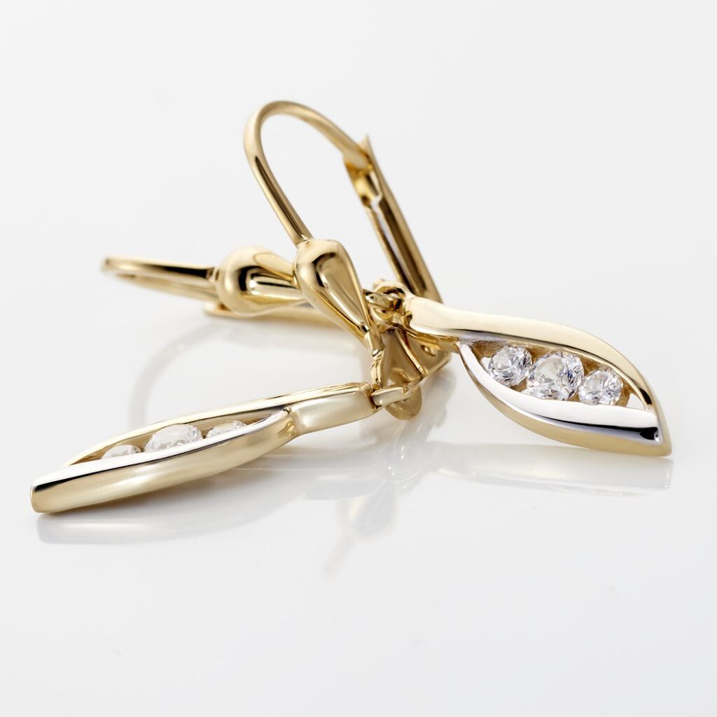  Ohrringe Lang Gold Bicolor Gold/Silber 375 Zirkonia Brigitte 8 5,00mm 3,1cm - Ohrhänger  | OROVIVO