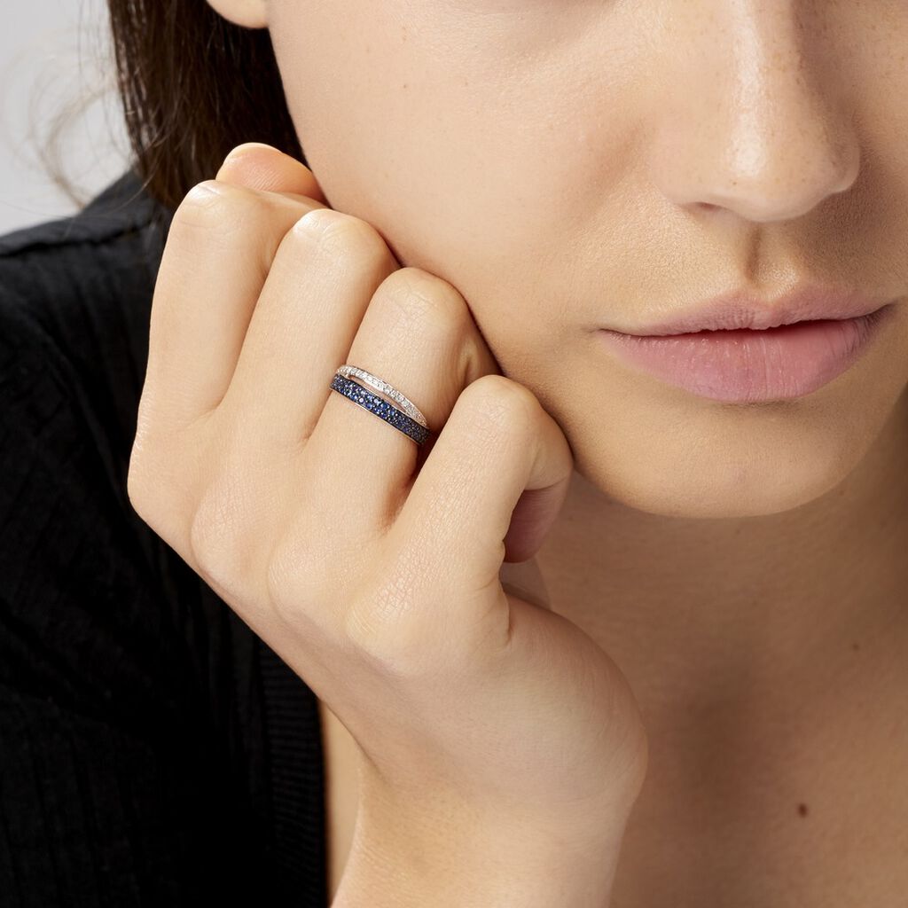 Bague Agapanthe Or Blanc Saphir Et Diamant - Spannringe Damen | OROVIVO