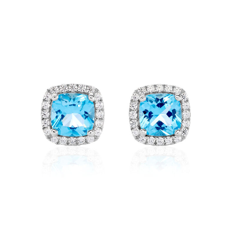 Damen Ohrstecker Weißgold 375 Kissen Blau Geometrisch Blue Crown - Ohrstecker Damen | OROVIVO